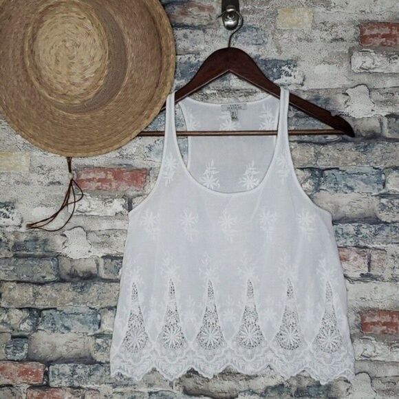 Women's ZARA Balletcore Scalloped Flowy Racerback Top White Size Small - Picture 3 of 7